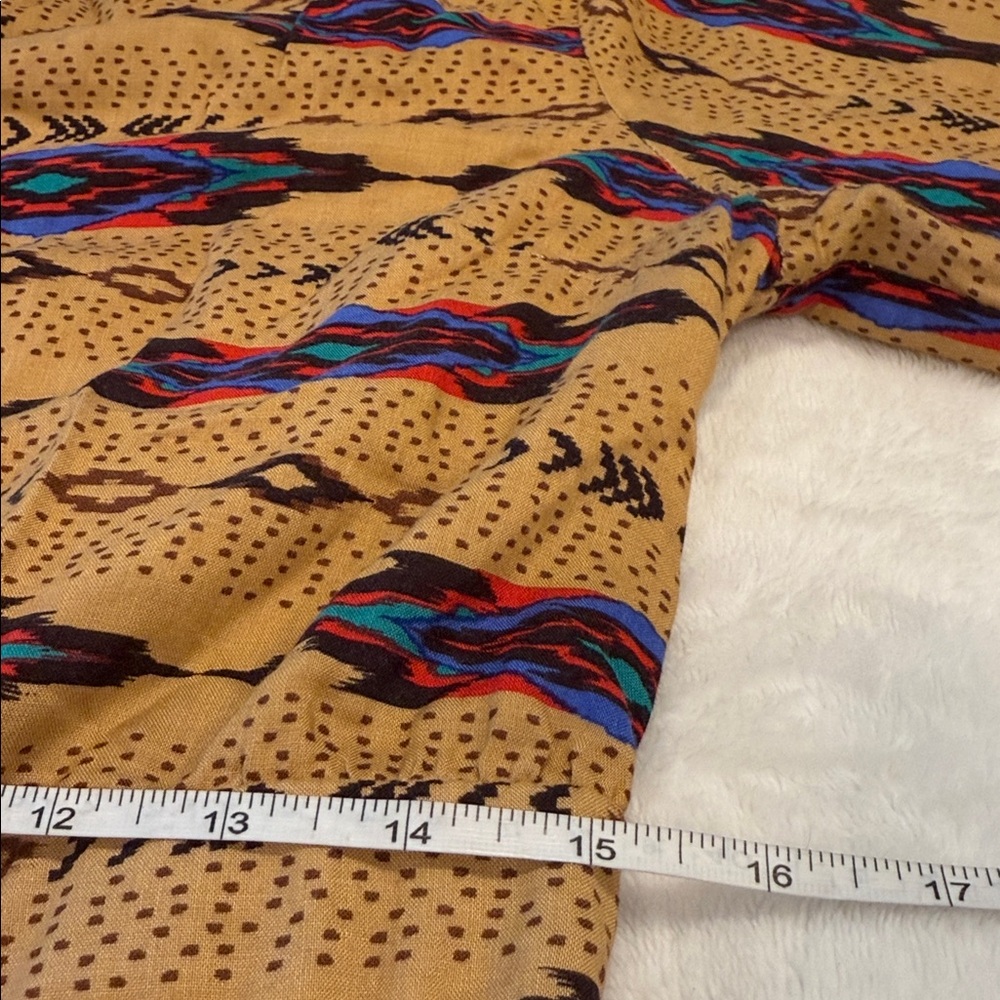 Freeway Mustard Yellow Aztec Print Mini Dress with Blue and Pink Accents - Picture 8 of 9